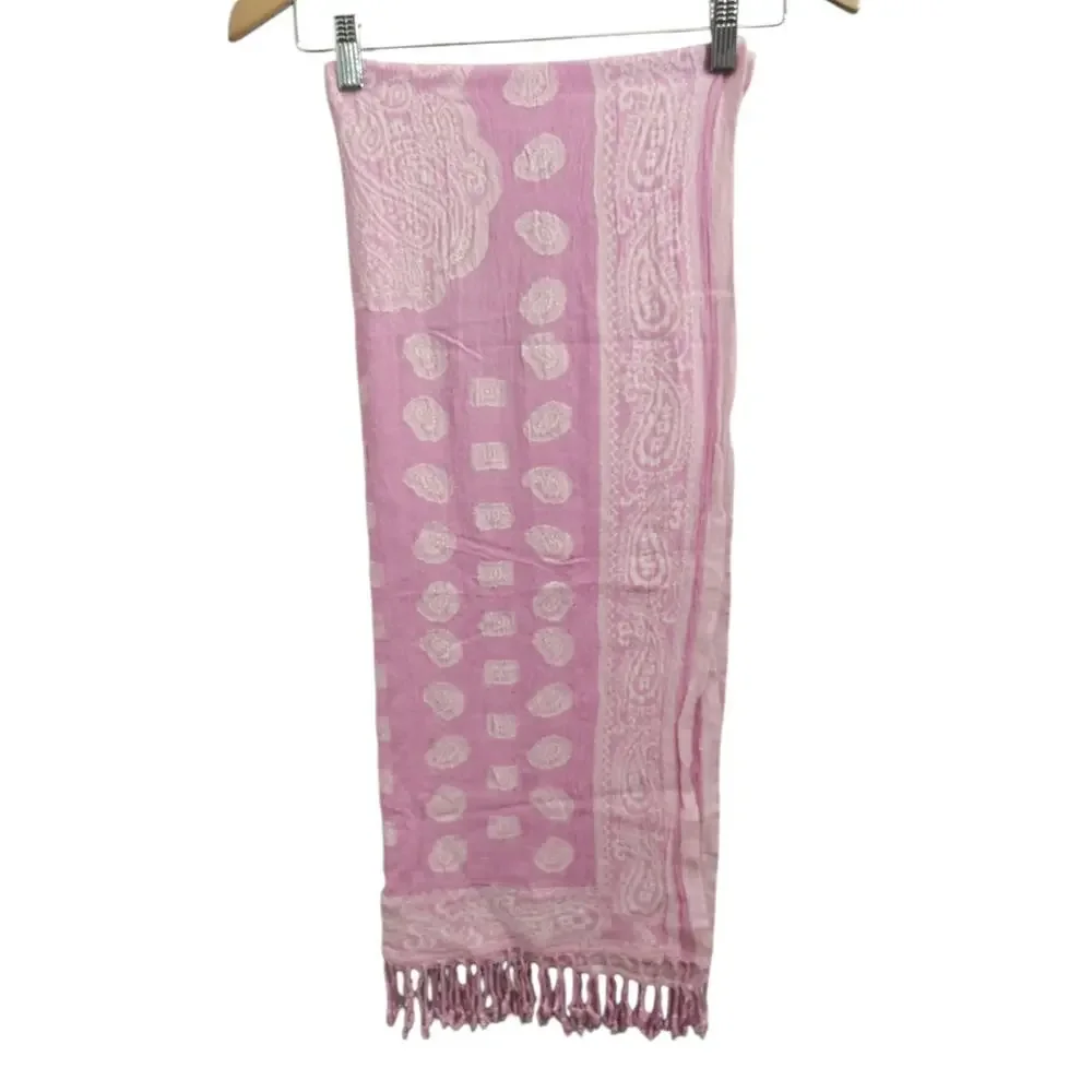 Lucky Brand Pink Paisley Fringe Scarf Wool Blend Boho Wrap Shawl
